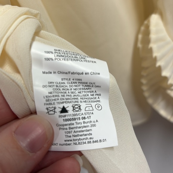 Tory Burch Meryl Pleated Chiffon French Cuff Blouse Ivory Size Medium - Picture 9 of 9